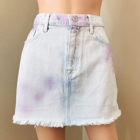 NWT Hudson Women's The Viper Tie Dye Blue Cotton Denim Mini Skirt Size 29 $195 - Picture 3 of 12